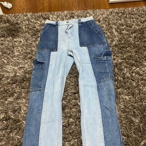 block colored wide legged jeans